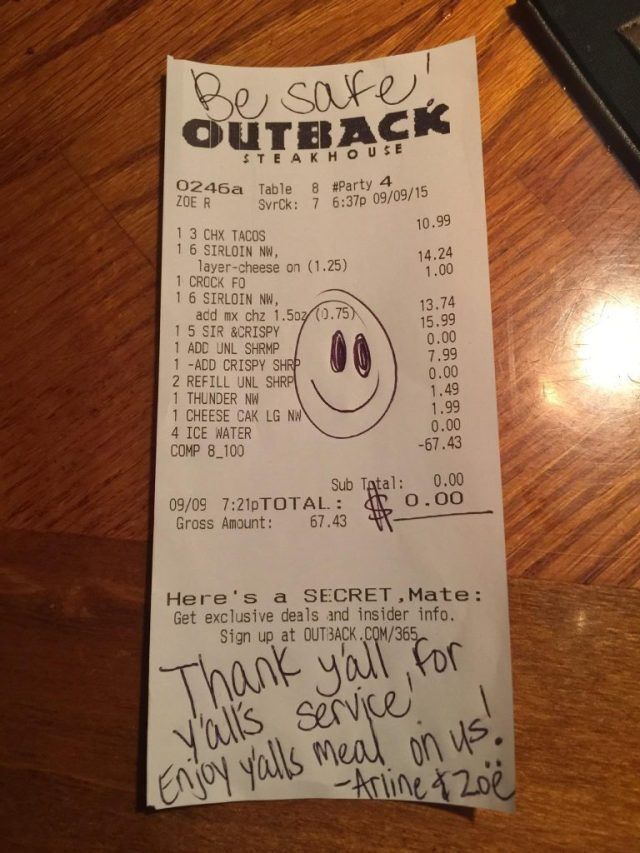 Outback Steakhouse police receipt